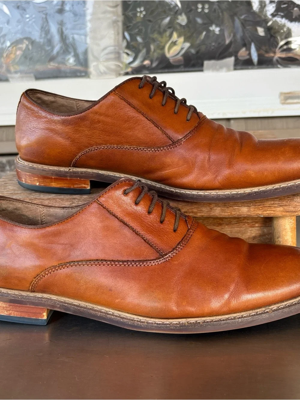 Austin Grey Men's 9 Lace-Up Leather Derby Shoes in Cognac Brown